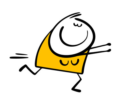 Cartoon crazy woman runs to the store for seasonal sales. Vector illustration of a girl in a hurry to buy new clothes and cosmetics. Discounts attract people and customers, marketing strategy.
