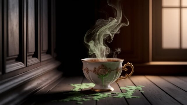 Moldy Coffee Cup in Library, Surreal Decay Concept