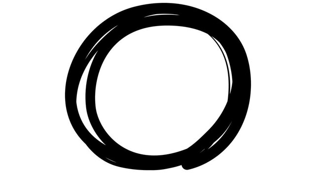 Animated black decorative lines is drawn. Linear circle frame with copy space. Fluid effect. Drop of liquid moving. Looped video. Vector illustration isolated on white background.