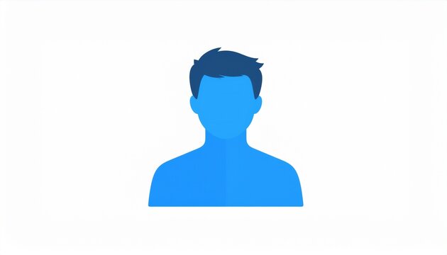 Minimalist male silhouette icon or profile head vector illustration for user avatar, user profile picture, man icon, gender symbol, head outline, simple portrait shape, isolated blue silhouette design