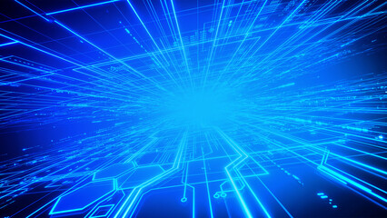 Fototapeta premium Futuristic Blue Technology Grid Background with Data Network Perspective