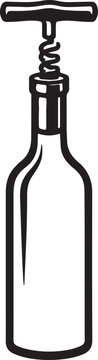 Black and white of a corkscrew inserted into a wine bottle neck bottle opener kitchen utensil bar tool