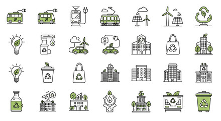 Fototapeta premium Set of Hand Drawn Eco Friendly Green Energy and Sustainability Icons.