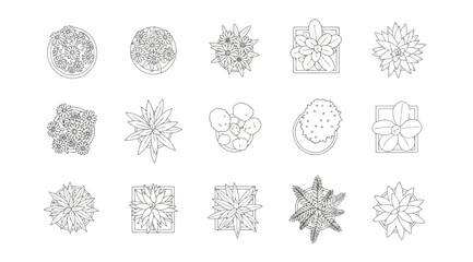 Set of top view potted plants line art icons © S.Siam