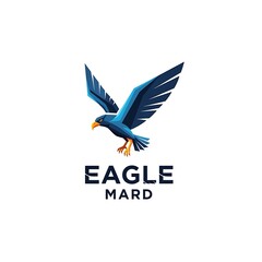 Fototapeta premium Modern stylized blue eagle illustration with powerful spread wings