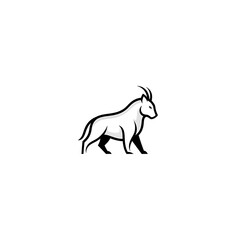 Fototapeta premium Minimalist black and white illustration of a powerful horned animal walking
