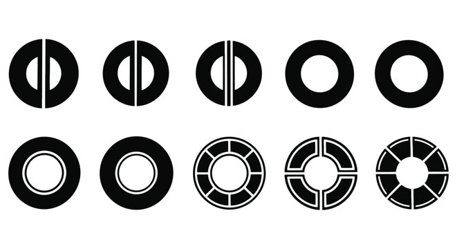 Modern vector graphic illustration with abstract circular shapes, dividers, and pie chart segment designs