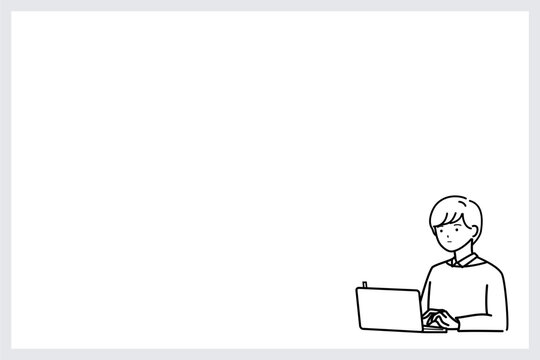 コピースペースのある会議前にパソコンで準備する人（通常運転)（線画）