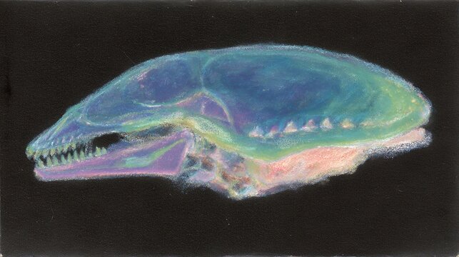 Alien head drawing in profile with colorful details