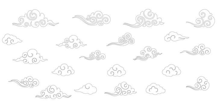Modern traditional cloud set chinese china japanese korean asian traditional illustrations calligraphy decorations element vector design for background and wallpaper 11