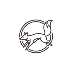 Obraz premium Minimalist line art illustration of a running fox within a double circle