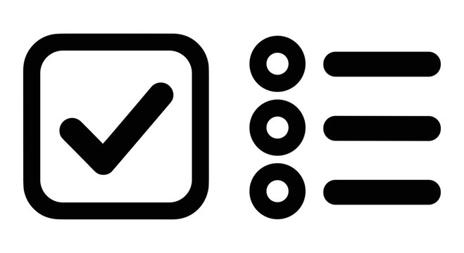 Black and white icons of checkmark and three horizontal menu lines Vector, illustration