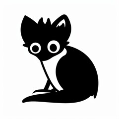 Fototapeta premium Black and White Silhouette of a Playful Cartoon Fox with Big Eyes