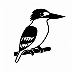 Fototapeta premium Black and White Silhouette of a Kingfisher Bird Perched on a Branch