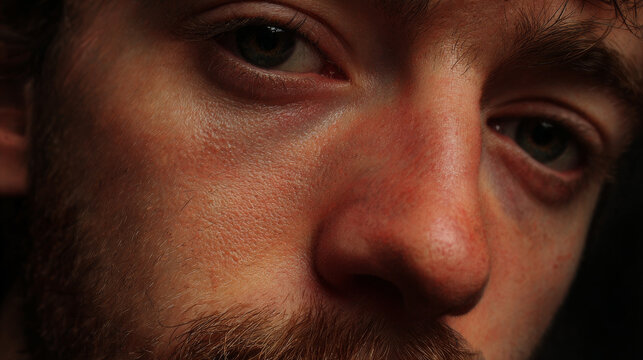 Closeup of young mans eyes staring into camera suspicious slightly uneasy glare mental health danger date dating