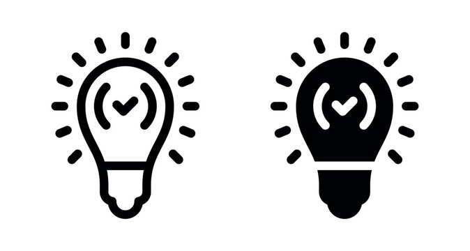 Lightbulb with checkmark icon for validated idea and successful innovation concept
