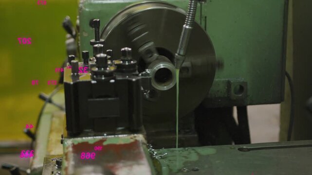 Lathe chuck rotating tool boring inner ID enlarging bore, making swarf while pink HUD shifting