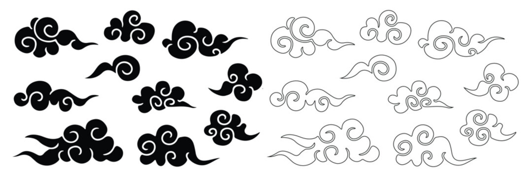 Modern traditional cloud set chinese china japanese korean asian traditional illustrations calligraphy decorations element vector design for background and wallpaper 11