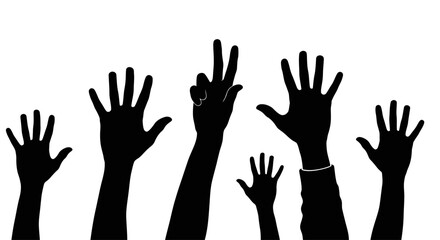 Fototapeta premium Black silhouette hands raised up high.