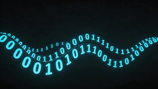 Binary code wave on dark background