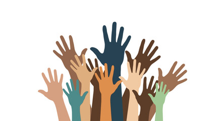 Fototapeta premium Diverse hands raised in unity together.