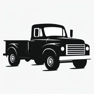Classic Black Pickup Truck Illustration with Simple Design Elements