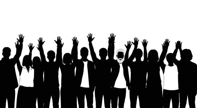 Group of people raising their hands.