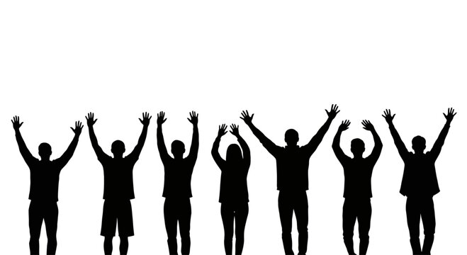 Group of people raising their hands.