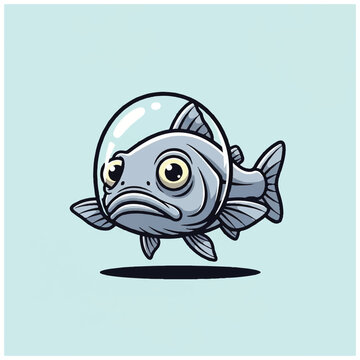 Cartoon fish in bubble water.