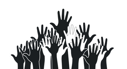 Fototapeta premium Many raised hands in silhouette.