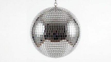 Obraz premium A shiny silver disco ball with many small reflective mirrors for creating light effects in a room