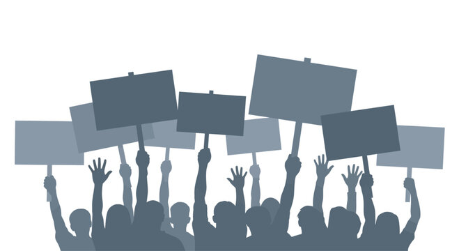 People holding up protest signs loudly.