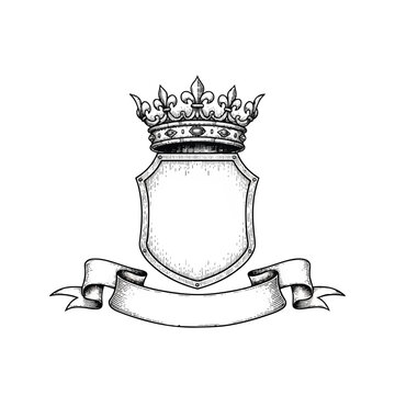 Crown on Shield with Ribbon Emblem.