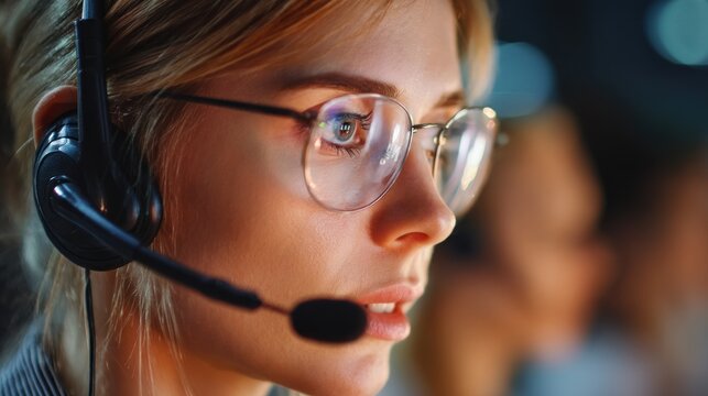 Woman with headset in professional setting