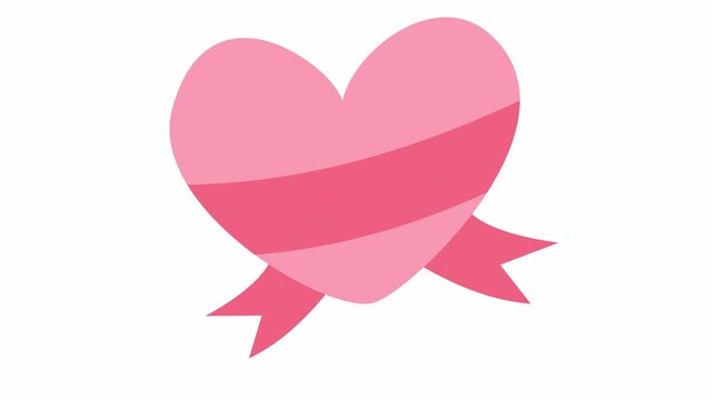 Pink heart with decorative ribbon bow icon isolated on the alpha channel. Romantic love symbol for Valentine's Day and wedding anniversary celebration in a cartoon. Flat design of a cute love symbol.