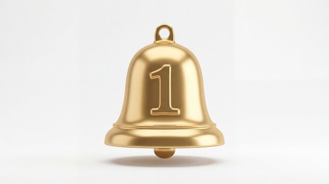 A shiny golden bell with the number one embossed on the front surface for a festive celebration