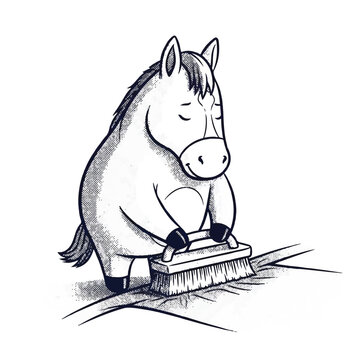 Horse brushing its own hooves carefully.
