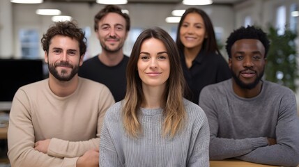 Fototapeta premium A confident and diverse team of professionals gathered in a modern office setting conveying collabo n and shared success