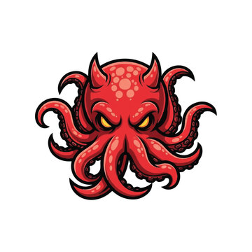 Red octopus with devil horns face.