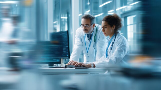 Medical professionals analyzing computer data