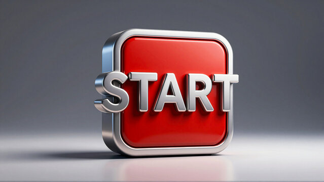 Start button with 3D render effect and reflection