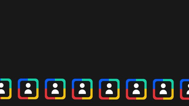 A contacts or group app icon displaying multiple colorful user avatar icons in a row representing social networking team collaboration and people management