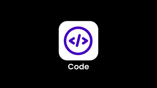 A code app icon featuring a purple circular badge with angle bracket coding symbols representing software development programming IDE tools and developer utilities