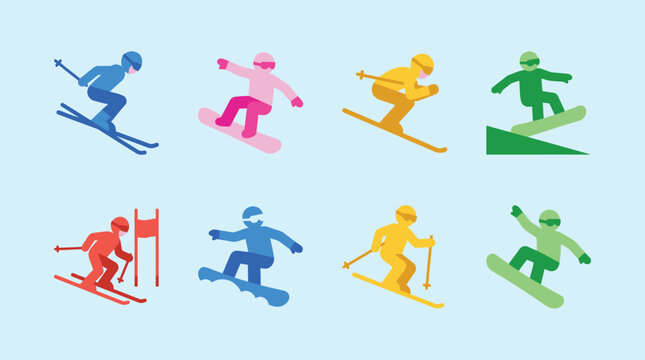 Colorful Skiers in Action on Snowy Mountain.
