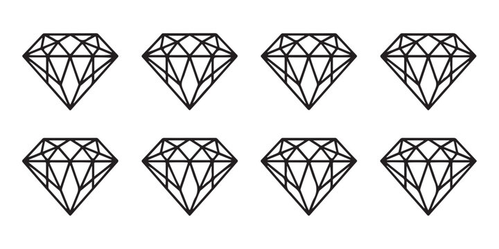 Set of eight bold diamond icons different shapes vector illustration on isolated background.