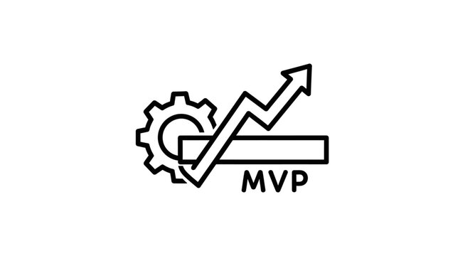 Minimalist icon showing gear upward arrow and text mvp concept