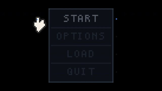 Video game start menu setting with a cursor. Perfect for gaming websites, blogs, articles, and promotional materials related to gaming.