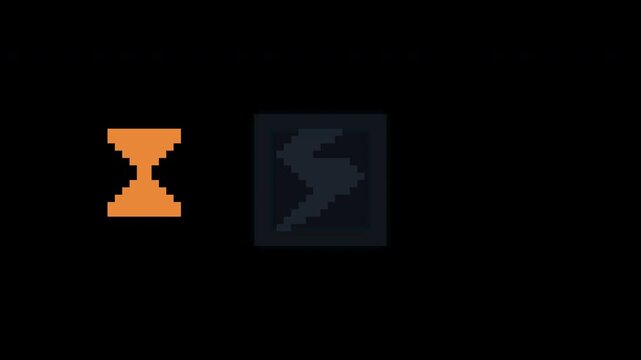 Pixelated hourglass and lightning bolt symbol in digital design for technology concepts, time management tools, and energy industry marketing.