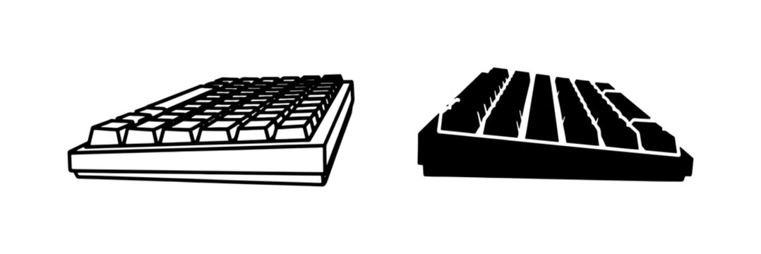 Mechanical Computer Keyboard Vector Line Art and Silhouette