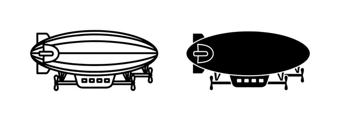 Airship Dirigible Blimp Icon Set in Outline and Silhouette © Arif